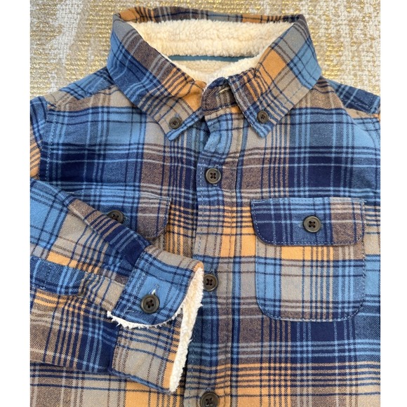 CAT & JACK Toddler Blue & Brown Flannel Plaid Sherpa Lined Shacket Coat NWT 3T - Picture 2 of 9